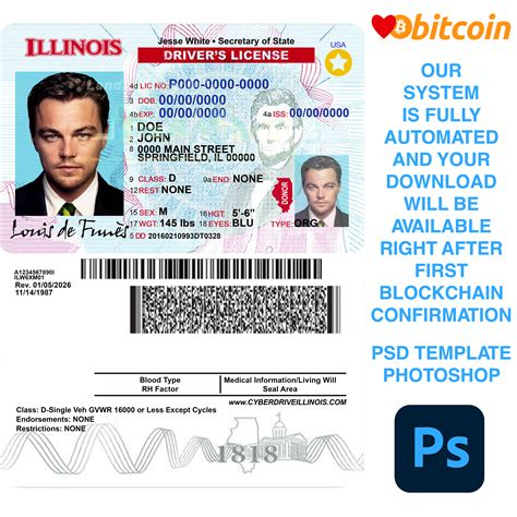 Software for Editing Illinois Driver's License Template Psd