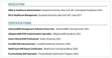 Education and Certifications Section Example