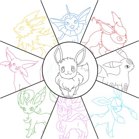 Eevee Evolutions Coloring Pages for Adults