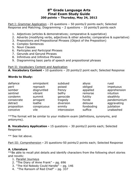 Eighth Grade Language Arts Worksheets