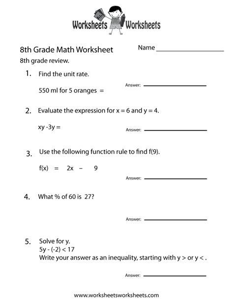 Eighth Grade Math Worksheets