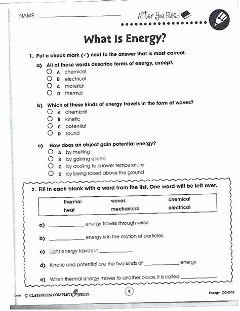 Eighth Grade Science Worksheets