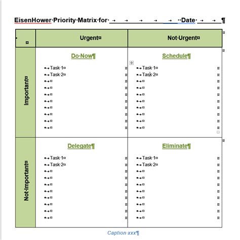 Eisenhower Matrix Template Excel Word