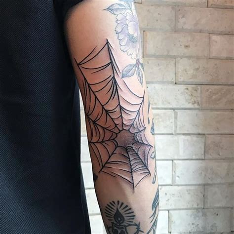 Elbow Cobweb Tattoo Designs for Men