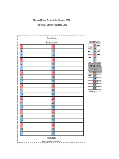 Example of Electric Panel Schedule Template 10