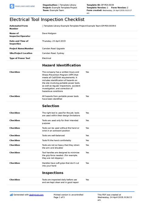 Electrical Inspection Checklist