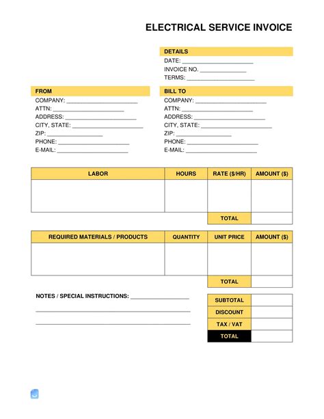 Electrical Invoice Template