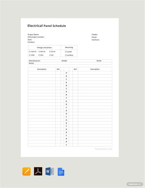 Electrical Panel Schedule Template Google Sheets