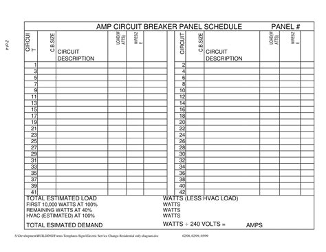 Electrical Panel Schedule Template Table