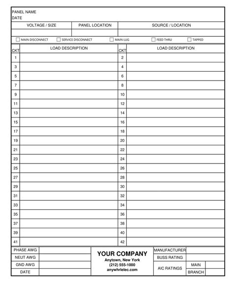 Electrical Panel Template Excel Setup