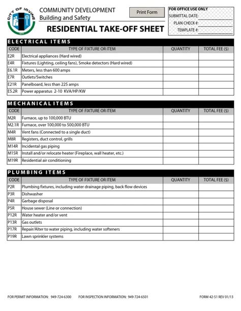 Electrical Takeoff Template Example