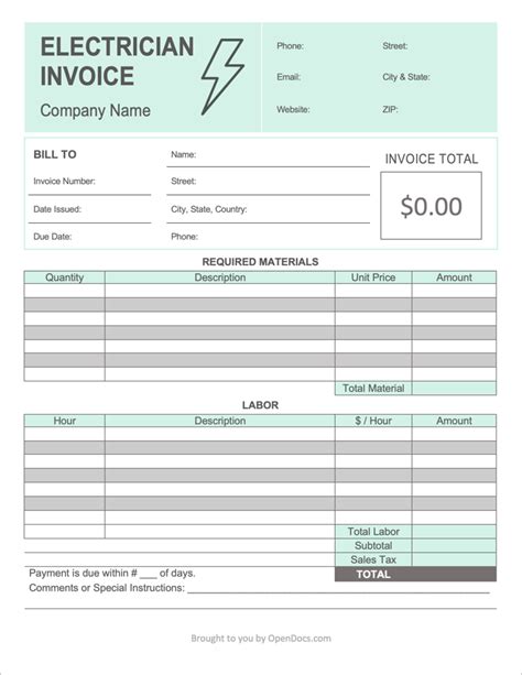 Electrician Invoice Template Excel