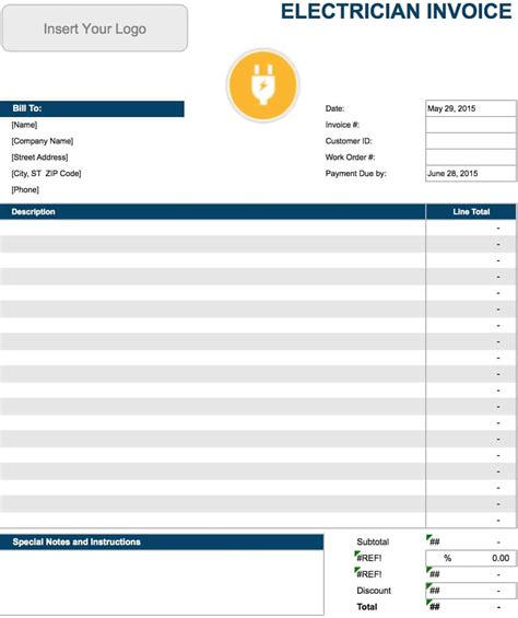 Electrician Invoice Template Printable