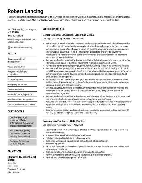 Electrician Resume Example