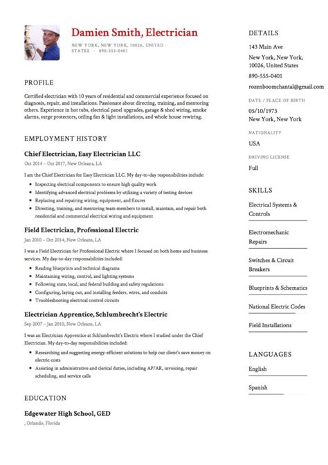 Electrician Resume Example PDF