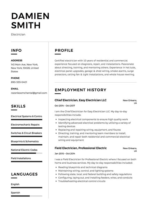 Electrician Resume Sample