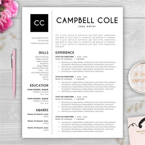 Elegant Monogram Resume Template Example