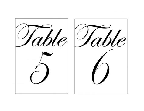 Elegant Table Number Template 4x6