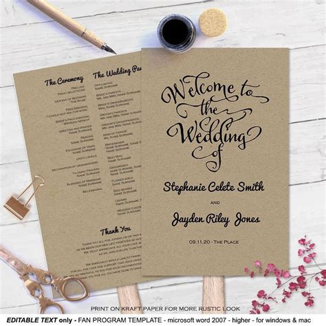 Elegant wedding program fan template