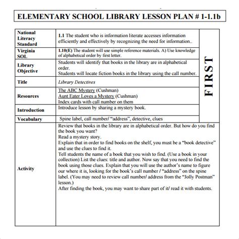 Elementary Lesson Plan Template Sample