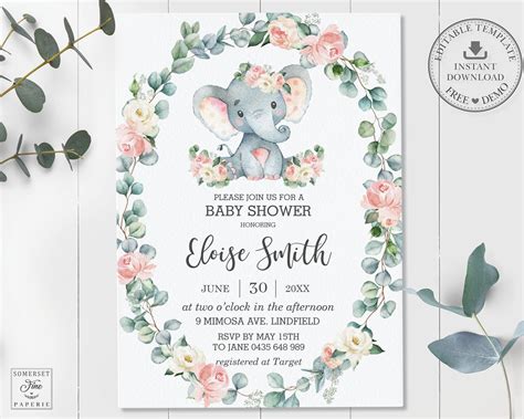 Elephant baby shower invitation