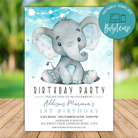 Elephant birthday invitation