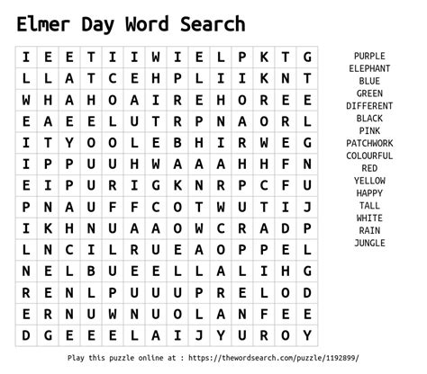 Elmer the Elephant Word Search