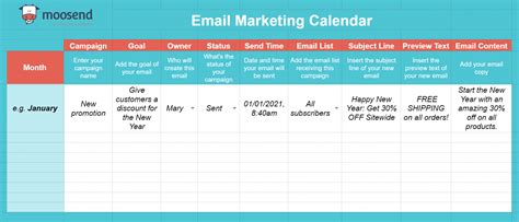 Email Marketing Calendar Template in Excel Example