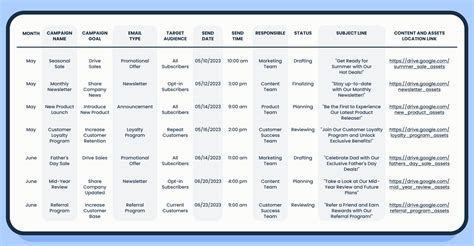 Email Marketing Calendar Template in Excel Example