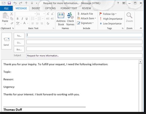 Email Template Example Outlook