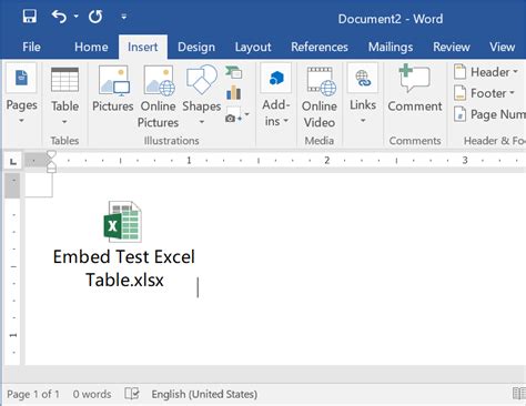 embedding excel in word document image 1