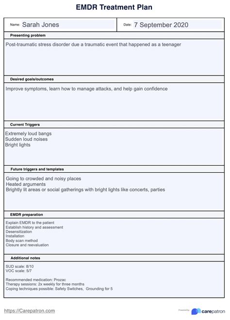 EMDR treatment plan template example