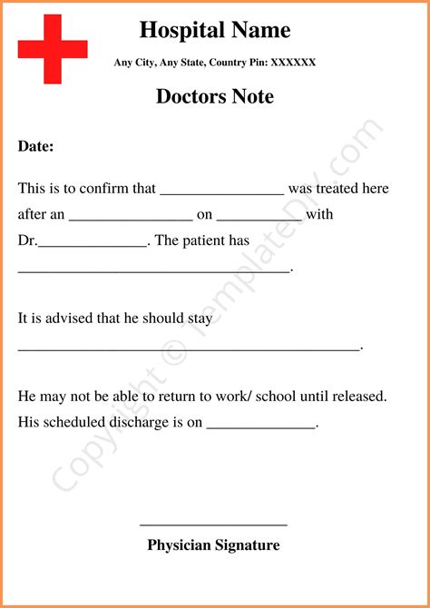 Emergency Room Doctor's Note Template Example