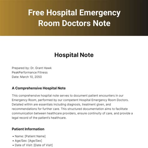 Emergency Room Doctor's Note Template Examples