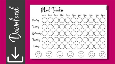 A bullet journal mood tracker template featuring colorful emojis