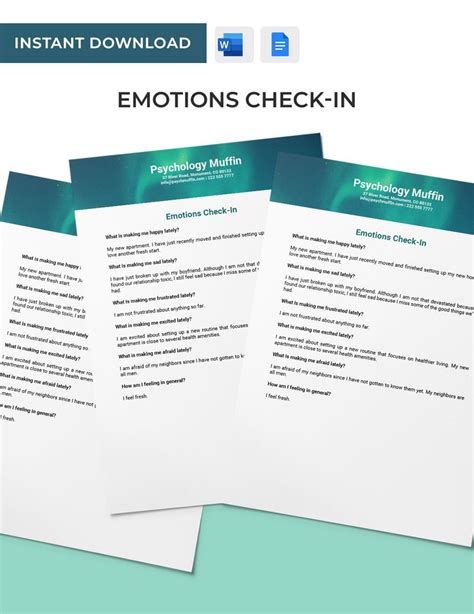 A screenshot of a template with various fields for tracking emotions