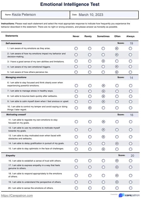 Emotional Intelligence Quiz Printable