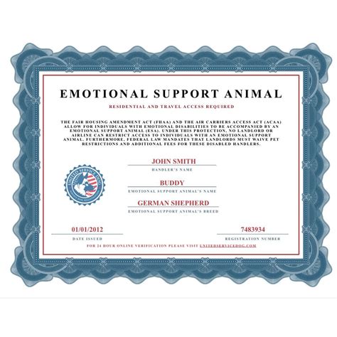 Emotional Support Animal Certificate Template