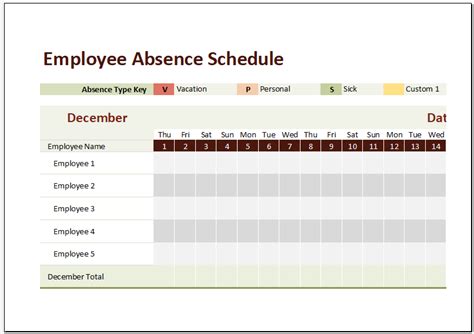 Employee absence calendar in Excel