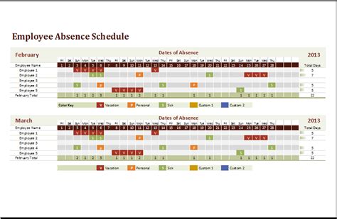 Employee Absence Schedule Sample Excel