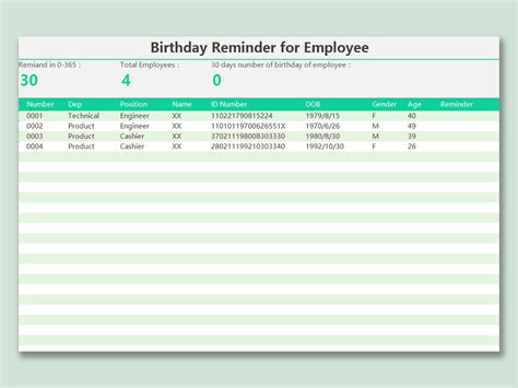 Employee Birthday List Template Excel