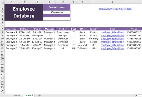 Employee Database Template Reporting