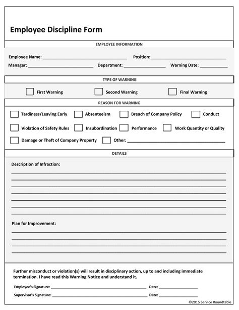 Employee Disciplinary Action Form Template