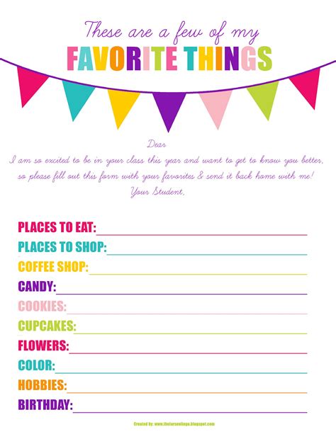 Employee Favorite Things List Printable Templates