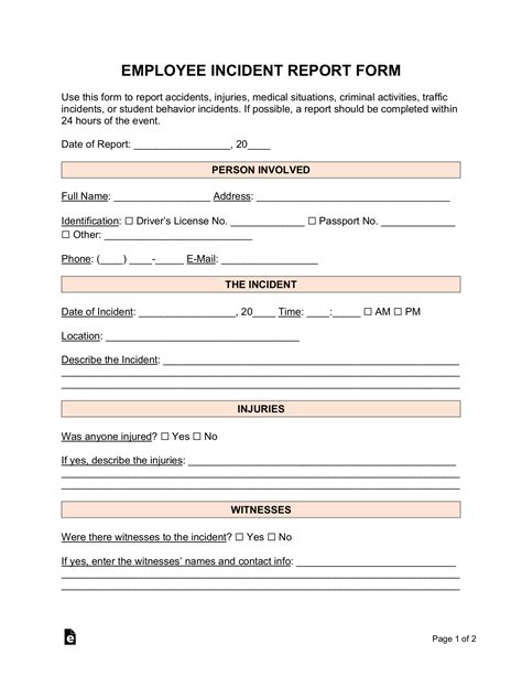 Employee Incident Report Template Word