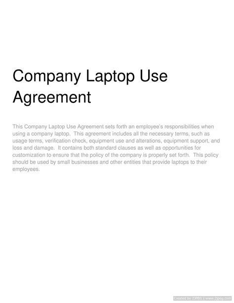 Employee Laptop Use Agreement Template