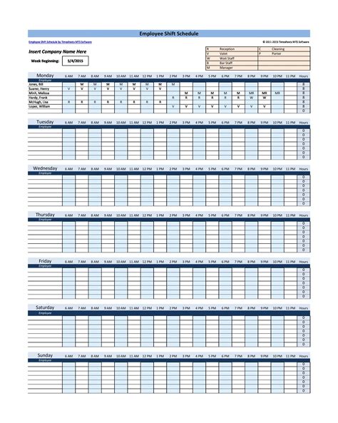 Employee Monthly Schedule Template Excel