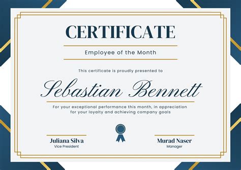 Employee of the Month certificate template free download