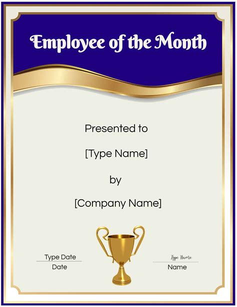 Employee of the Month certificate template free printable