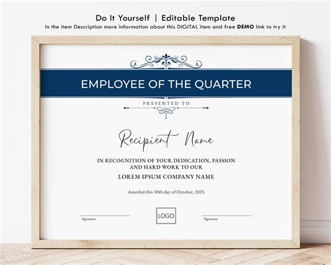 Employee of the quarter certificate template